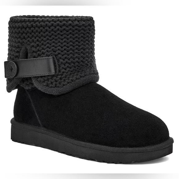 UGG | Shaina Black Sweater Cuff Booties Boots 7 - Picture 1 of 10